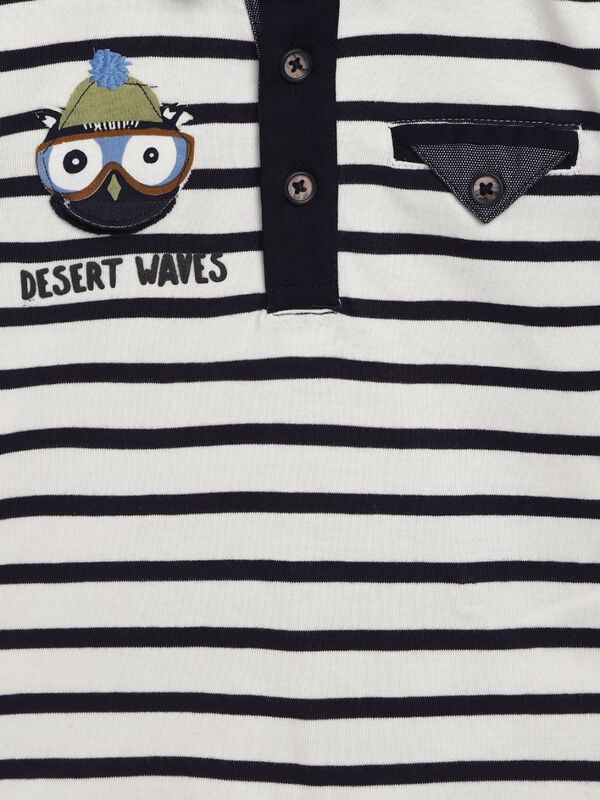 White and Black Striped Polo T-Shirt image number null